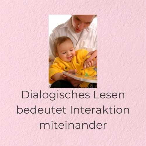 Dialogisches Lesen bedeutet miteinander zu interagieren: zeigen und betrachten
Gesehenes und Gehörtes benennen und beschreiben
Unbekannte Begriffe kindgerecht erklären
offene (Wer, Was, Wo, Wie) und ergänzende Fragen stellen
Auf kindliche Aussagen Aussagen, Laute, Gestik, Mimik reagieren, indem du (korrektiv*) wiederholst und ergänzt
Abwarten und Pausen machen, um dem Kind Raum für eigene Äußerungen zu geben
Geschichten in eigenen Worten zu erzählen.